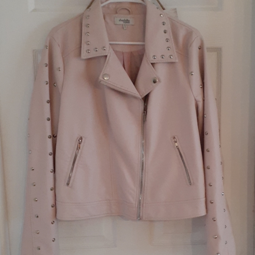 Womens pink studded leather jacket